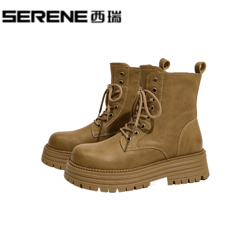 西瑞户外大黄马丁靴秋冬明星同款鞋女款厚底短靴2025阔腿裤必备鞋