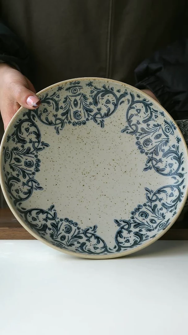 【闪购商品】陶瓷y手绘鸢尾深盘22cm@4-2@