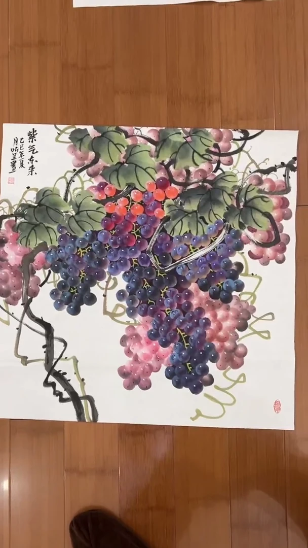 国画【福利，纯手工手绘】听昱葡萄68*68厘米