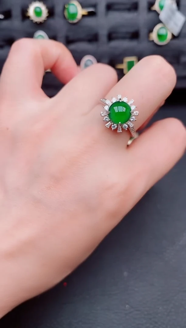 翡翠戒指银S925镶嵌天然a货翡翠466