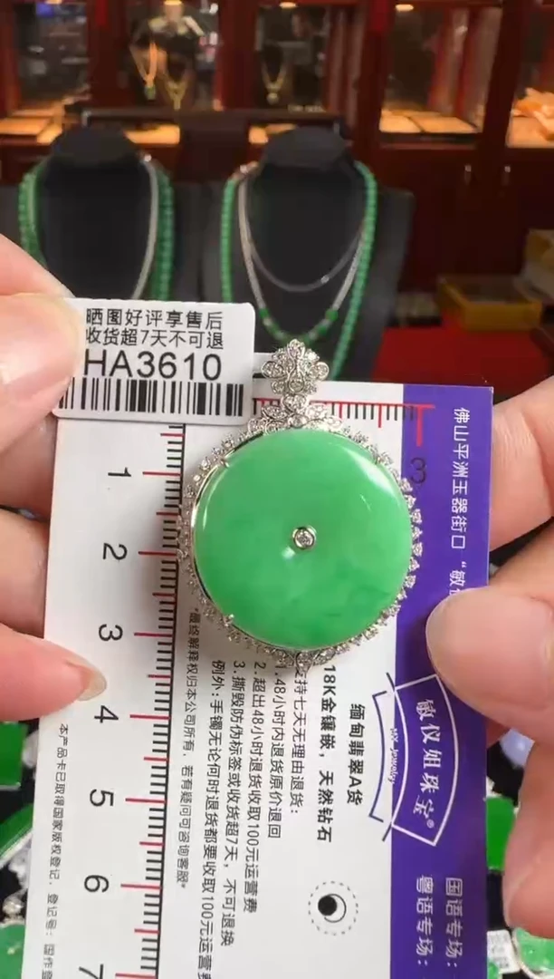 颈饰18K金镶嵌翡翠HA3610绿平安扣