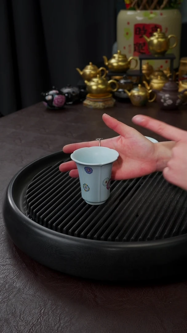 【闪购商品】杯【宜景窑天缥色皮球花】手绘闻香杯