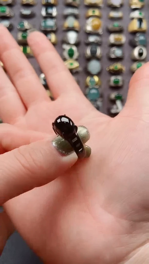 银S925镶嵌戒指翡翠天然翡翠男戒