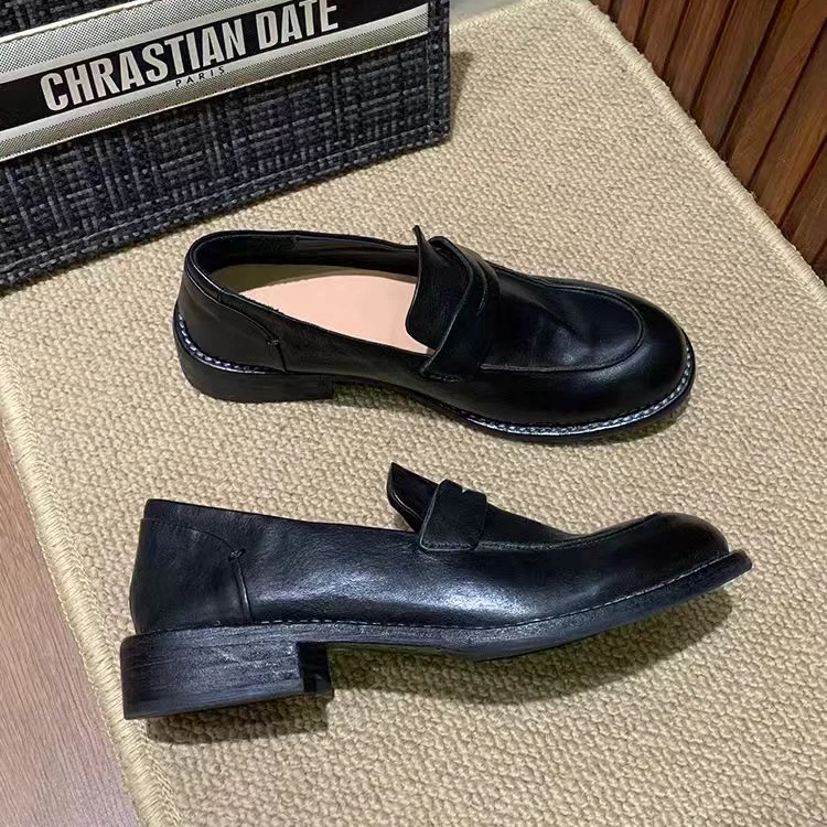 手工鞋马皮做旧女式乐福鞋时尚舒适懒人一脚蹬软皱MX3333