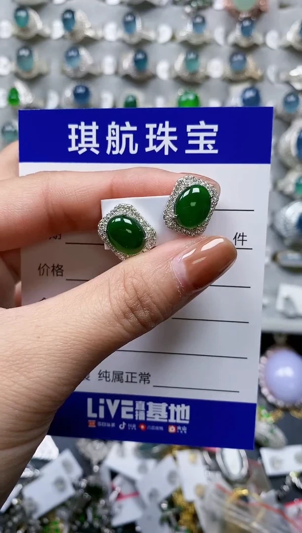 【闪购商品】翡翠耳饰银S925镶嵌0355