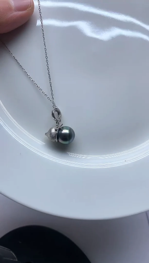 银S925镶嵌颈饰海水珍珠大溪地葫芦款万能扣10-11mm吊坠