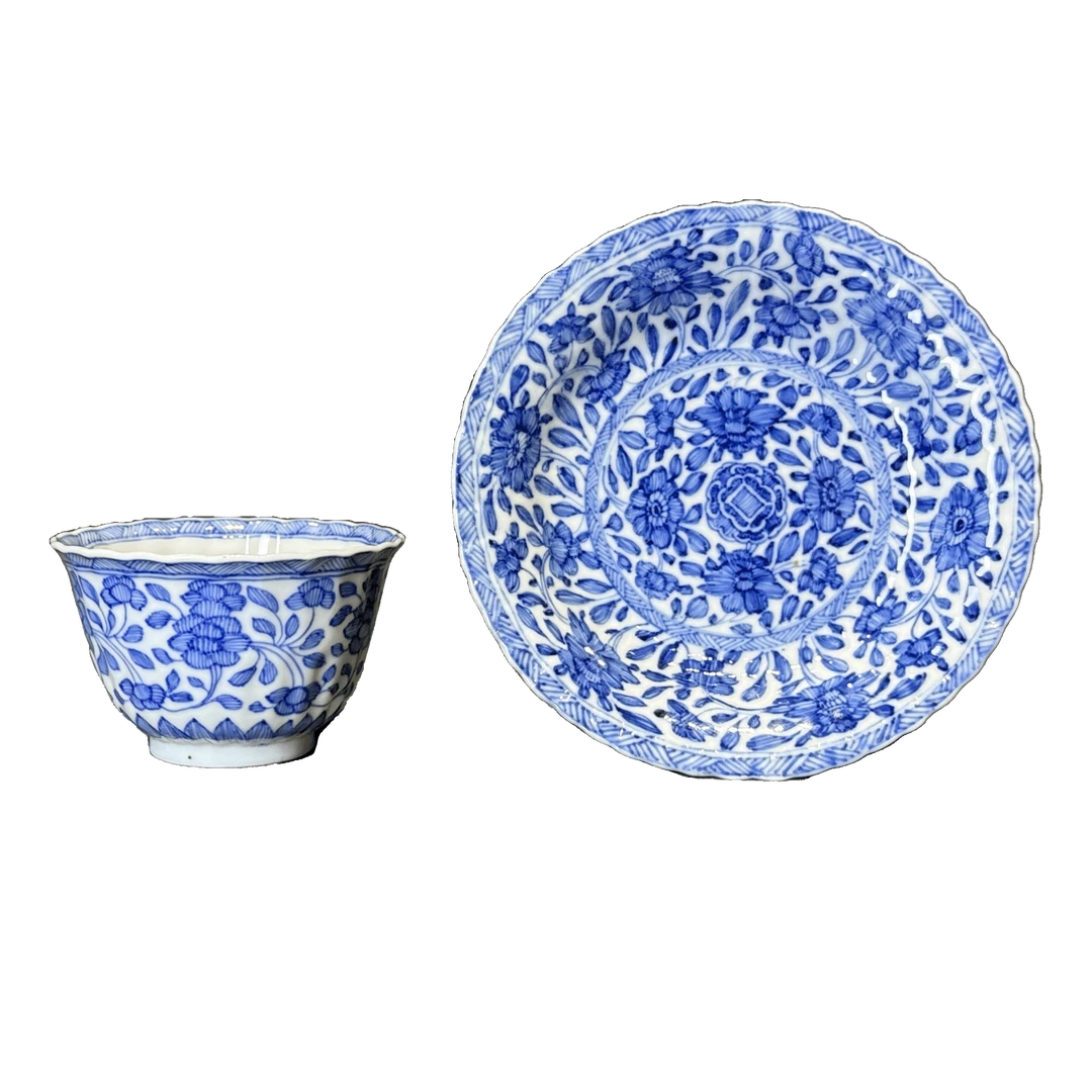 25081418t青花花卉纹杯碟