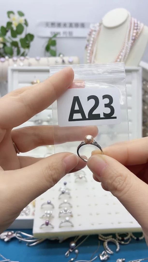 银S925镶嵌戒指淡水珍珠月**子A23