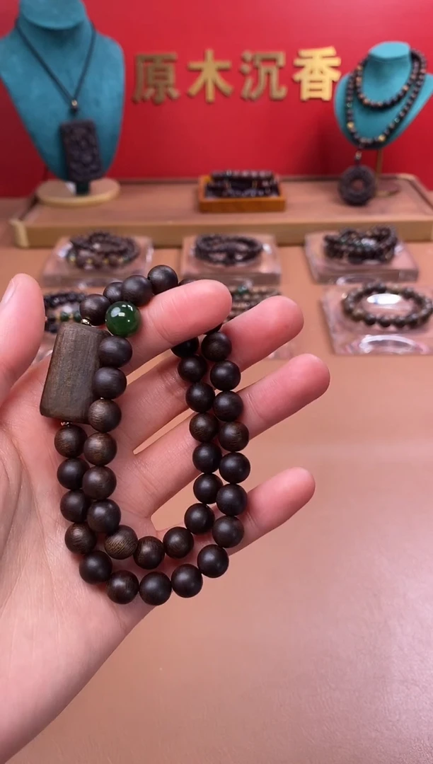 【闪购商品】沉香手串沉水芽庄白棋08两圈+雷击顶珠沉香木雕