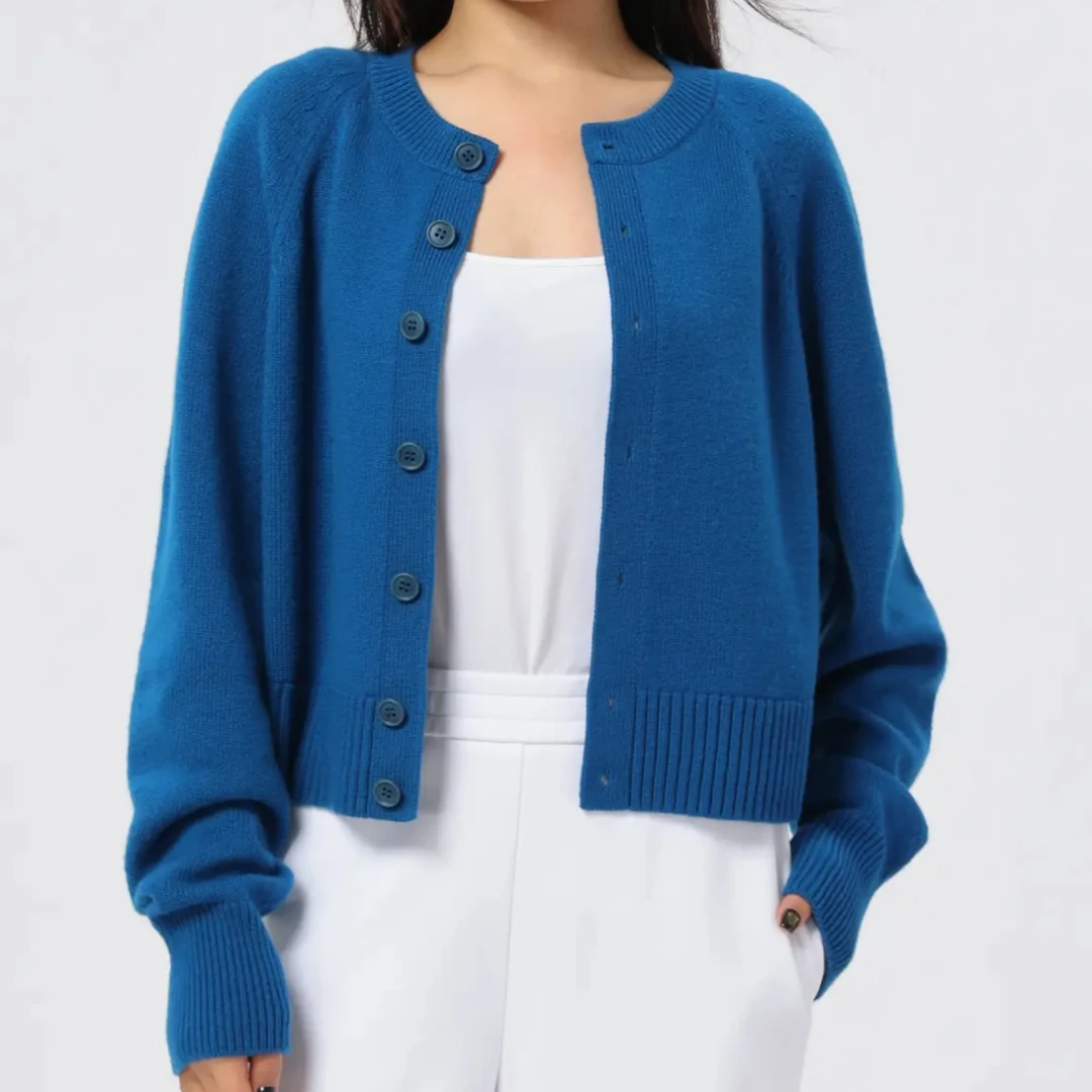 AMASS阿玛施390春秋蓝色简约圆领外搭薄初秋穿搭秋季慵懒松弛上衣