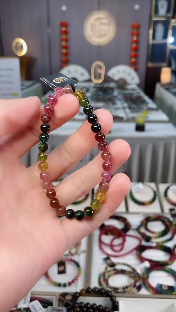 未镶嵌透体巴西老矿碧玺单圈手串5mm+碧玺xion多样性发货一条