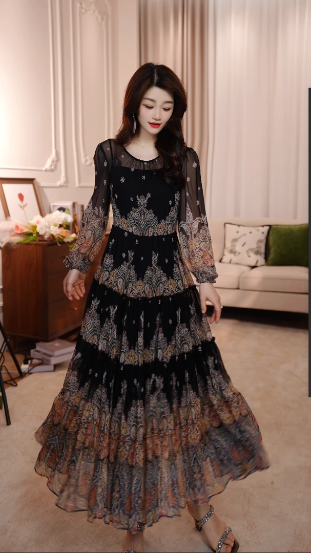 【佩里月光】25年时尚名媛风优雅气质收腰高端连衣裙