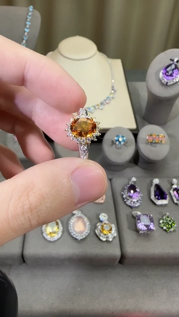 银S925镶嵌戒指黄晶9*7mm戒指简约款