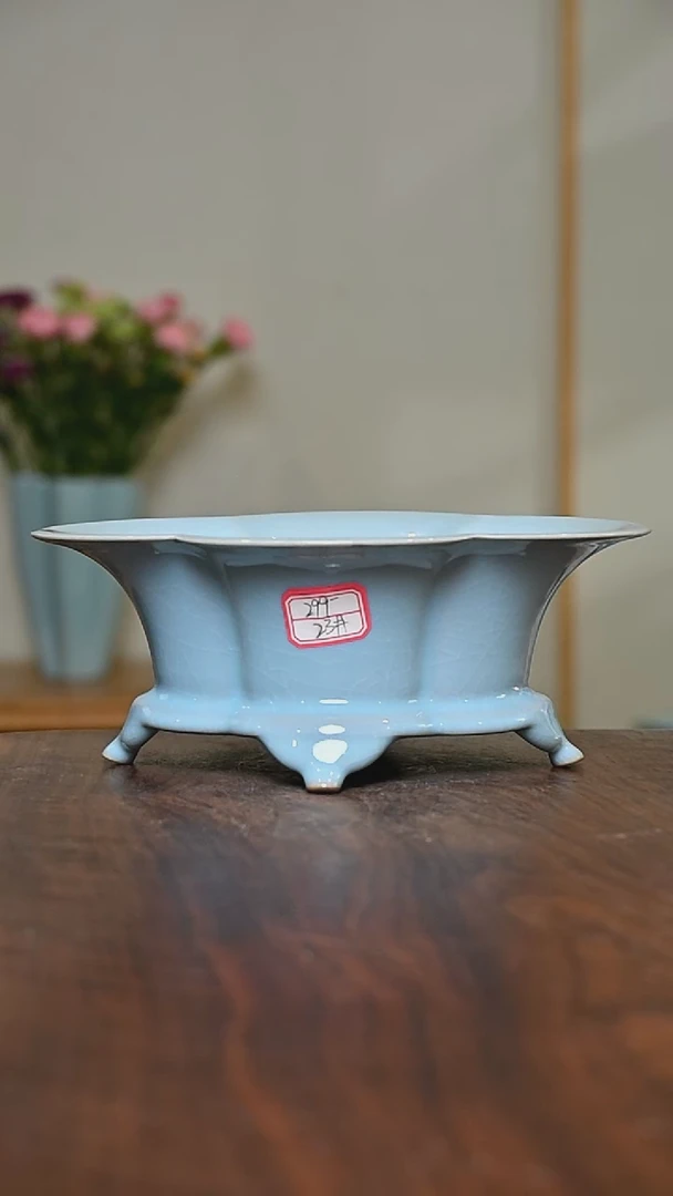 23#海棠洗 天青 微瑕 朱家汝窑款