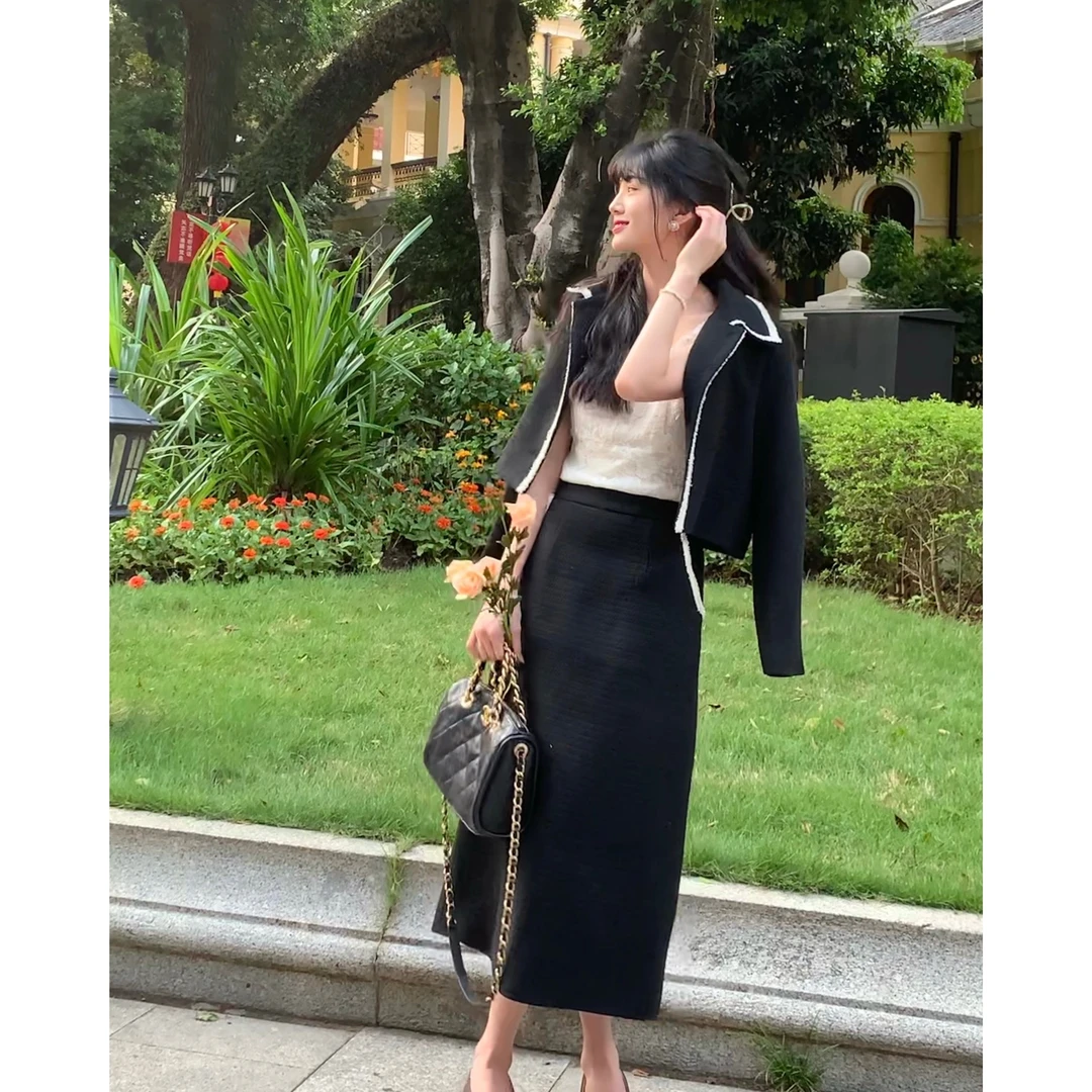 欣子野【浪漫收藏家】早秋新款复古显瘦厚实百搭花边半身裙 xz051