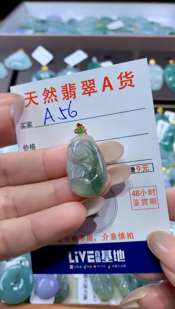 颈饰18K金镶嵌翡翠天然翡翠A货挂件