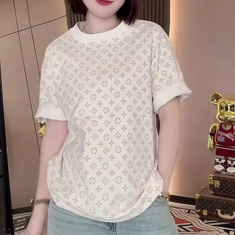 B115链条满印花修身T恤