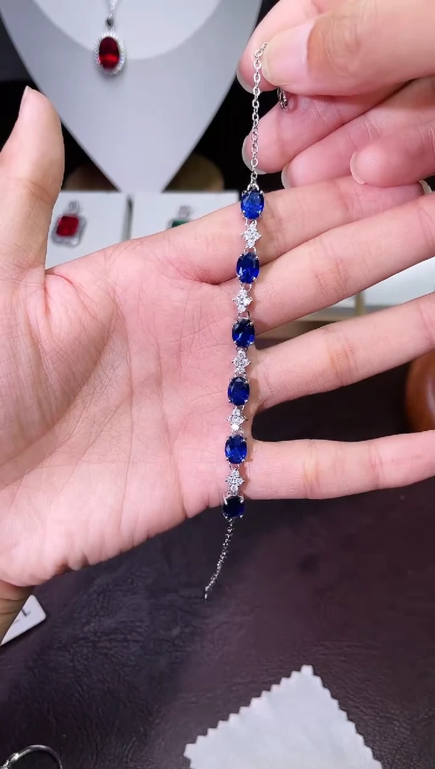 合金合成钻石蓝宝手链