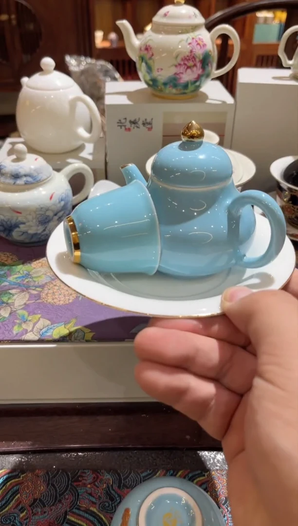 蓝壶加壶承加一杯茶具茶