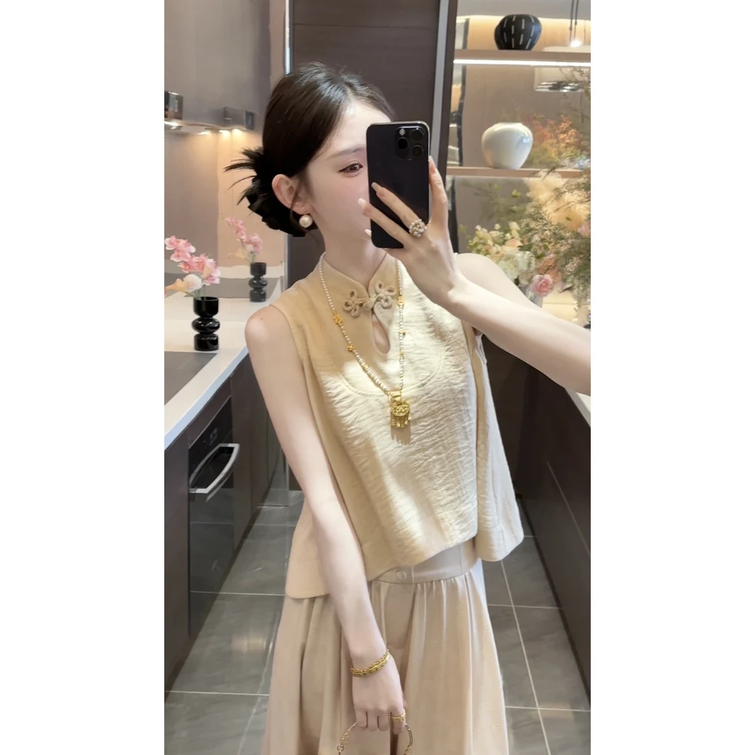 【夏蝉】2025新款夏季水滴领气质宽松上衣高腰显瘦阔腿裤新款女装潮