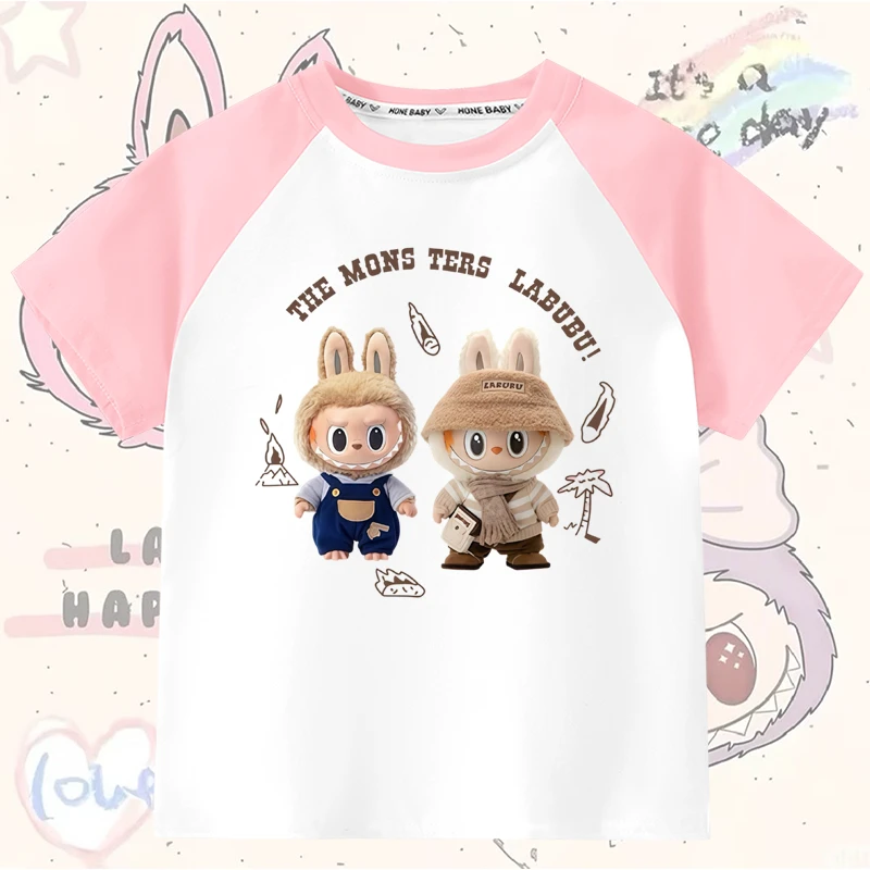 女童纯棉插肩袖卡通拉布布短袖t恤2025潮款儿童夏季透气t恤打底衫