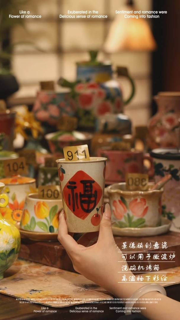 陶瓷景德镇高温手绘釉下彩设计师款式