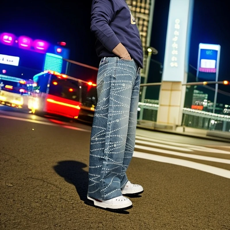 美式复古秋冬季无弹重工激光烧花湿印工艺直筒阔腿牛仔裤