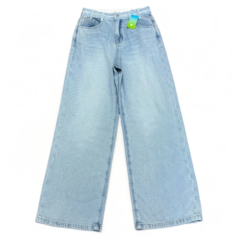 77712蓝色腰边提花描边百搭休闲直筒牛仔裤