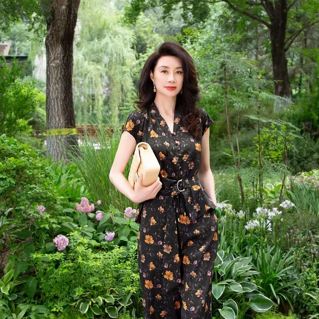 EDFNOT/杨红霞汝意HY香云纱人字纹树叶花上衣HY25225