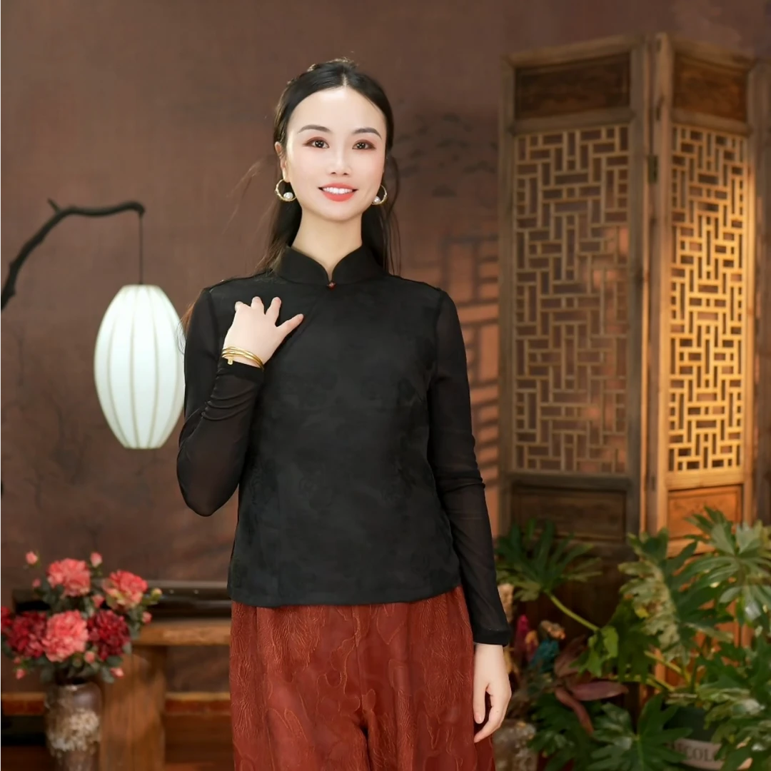 『翠墨』百搭时尚暗纹提花香云纱打底衫 DFCYD01-6