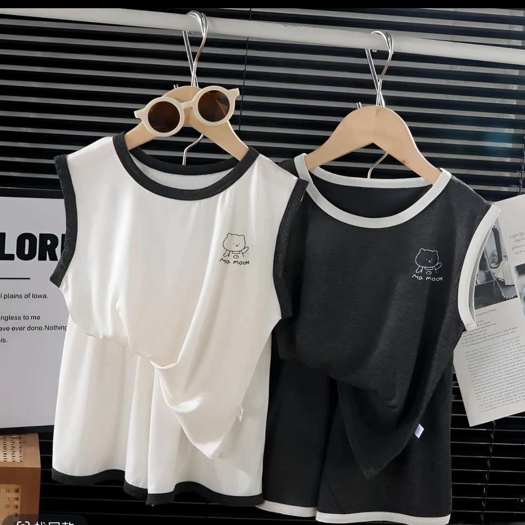 【福利款】2025夏季儿童中大童莫代尔家居服女童宽松无袖短裤套装