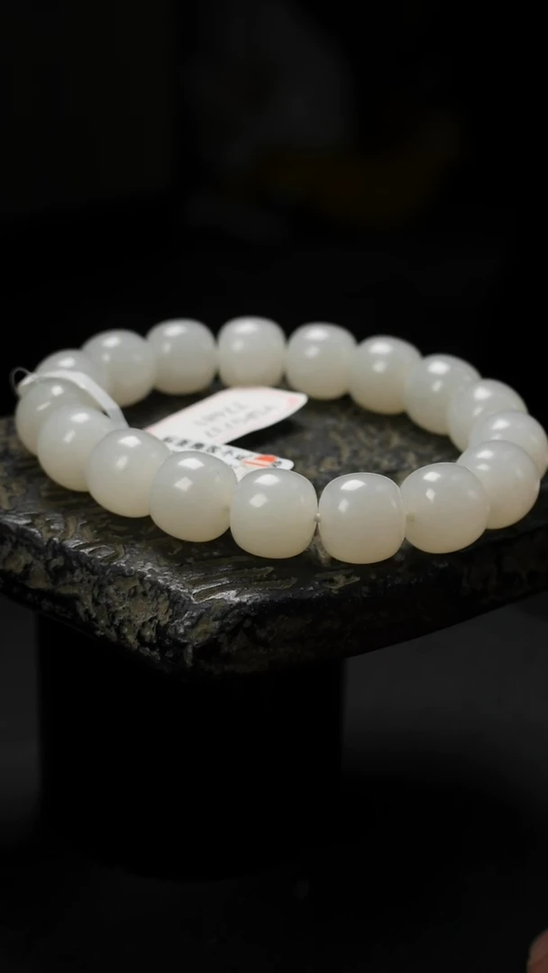 未镶嵌手串和田玉白玉晴水皮挂洒金皮手串老型珠11*12