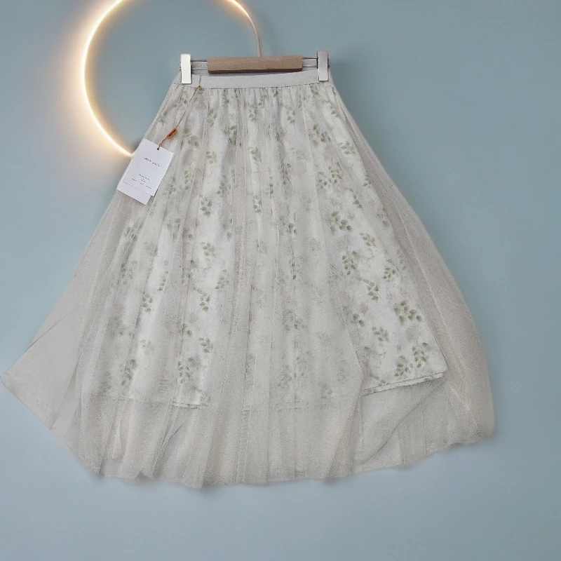 清新百搭夏季网纱半身裙中长款大摆高腰设计