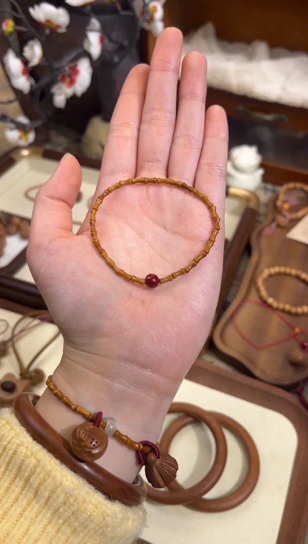 手串桃核【桃缘行】竹节「红色莎莎」桃木桃核辟、挡、驱、护 备注手围