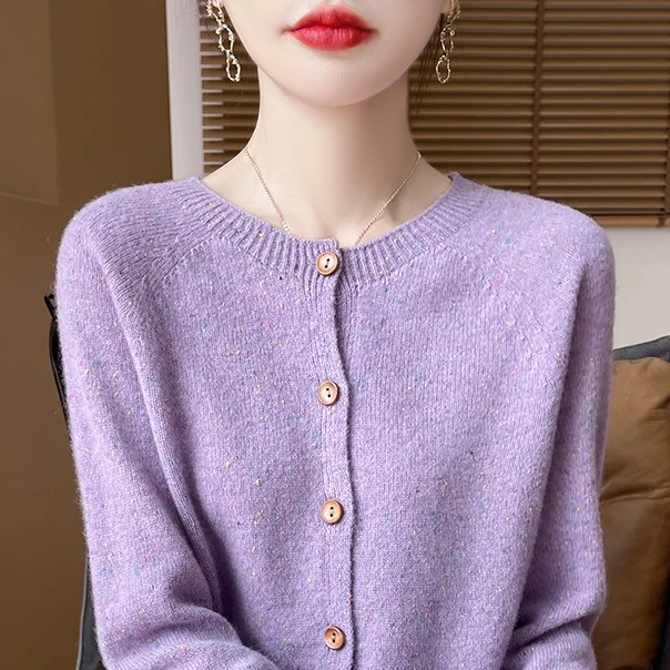 加厚开衫 100%羊毛 彩纱 一线成衣 女士高档羊毛衫显瘦针织宽松
