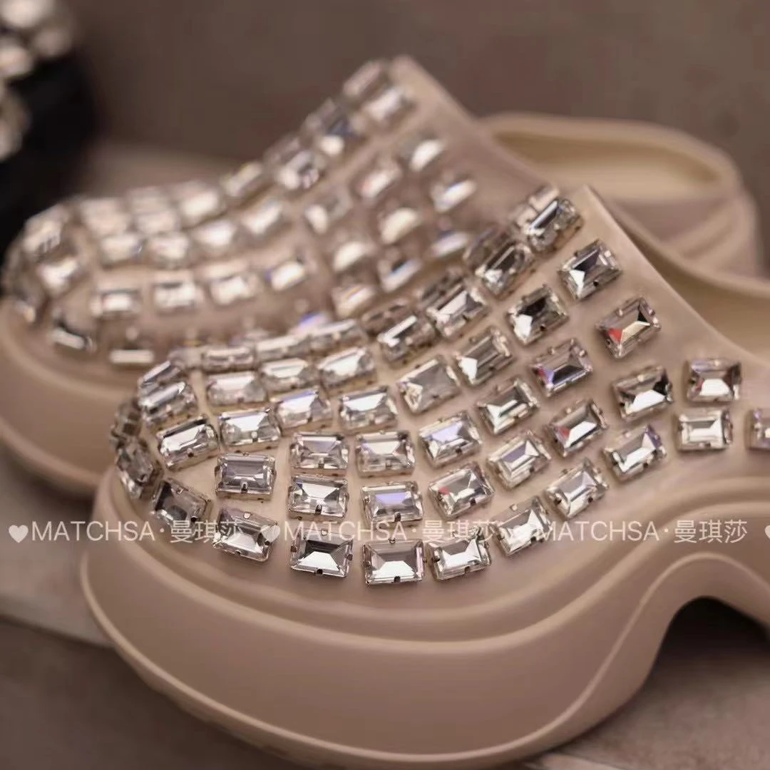 【这个故事】【曼琪莎】包头拖街头风半拖夏季水钻休闲风凉鞋低跟厚底