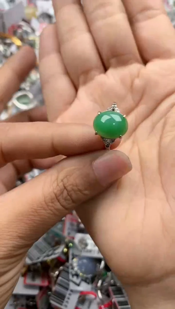 银S925镶嵌戒指翡翠444     10