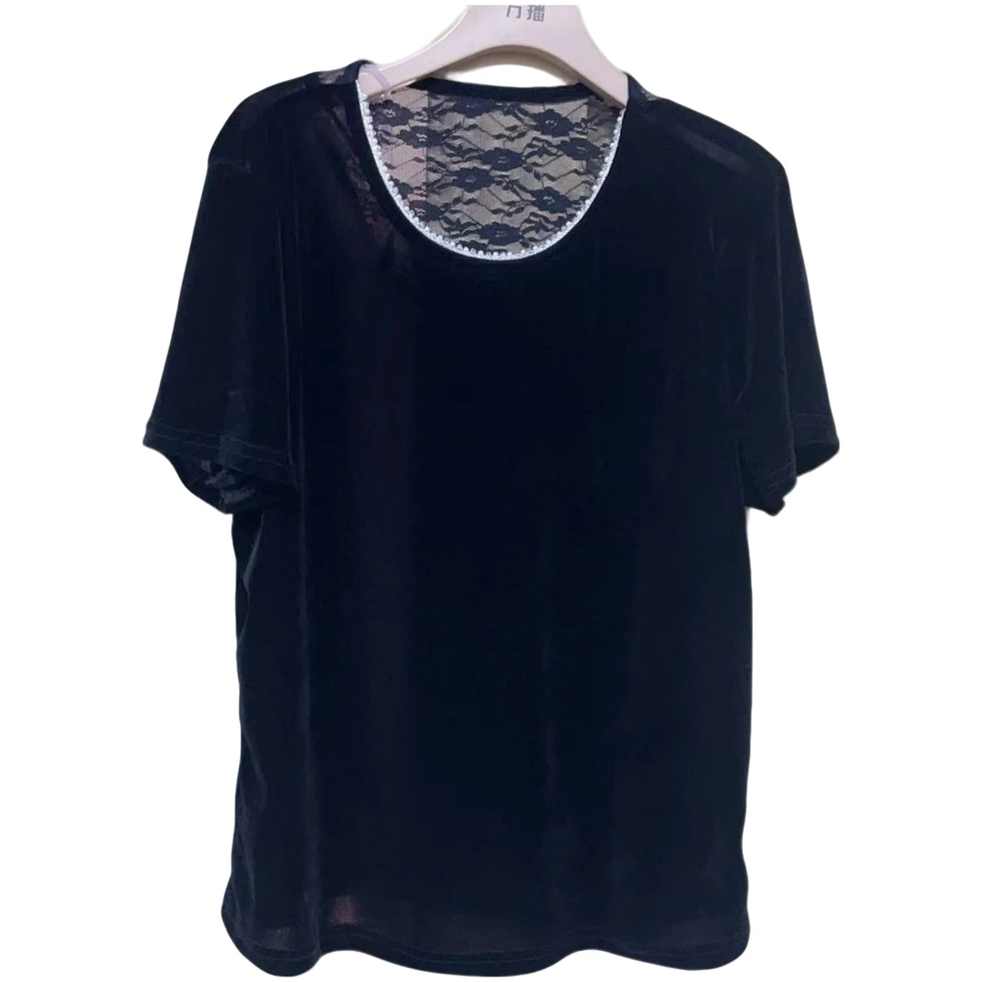 25180夏季女士重工圆领气质短袖-602休闲百搭黑色轻奢设计师修身