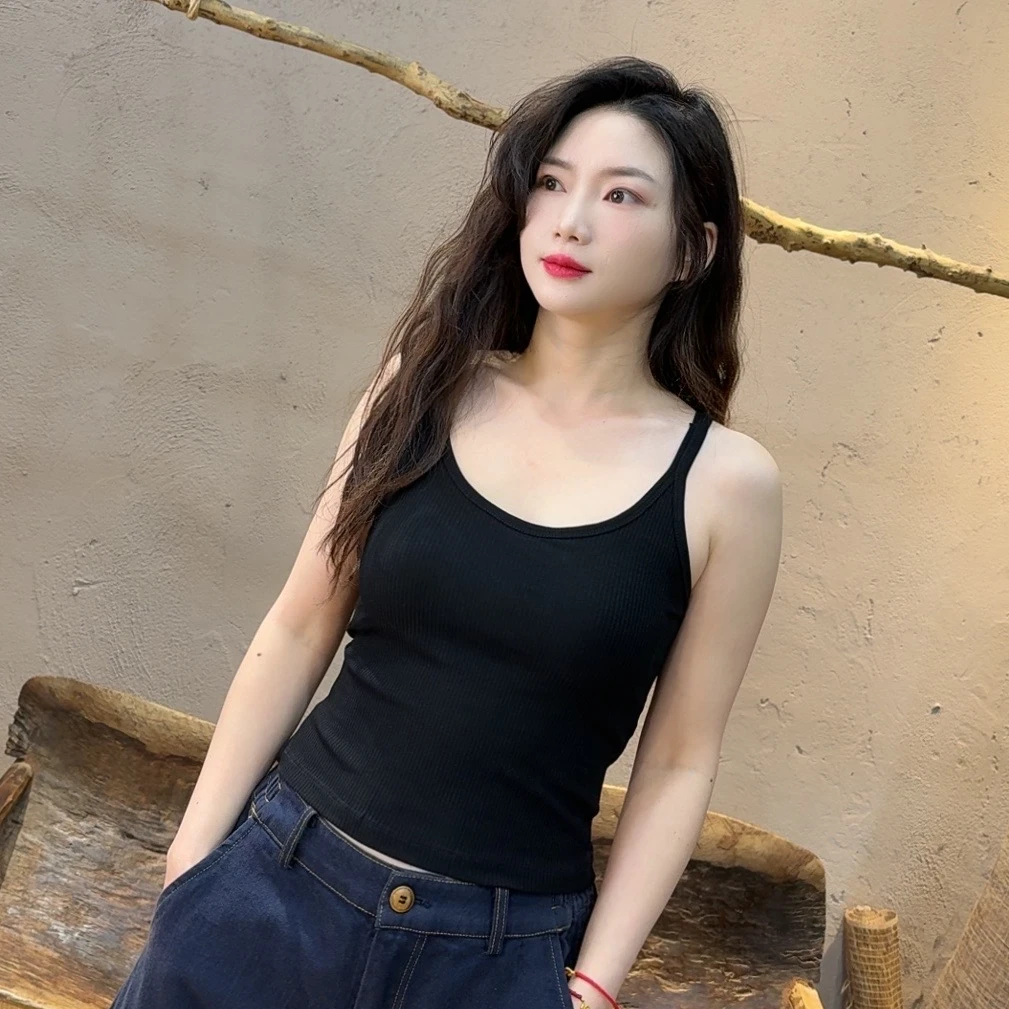 25218罗纹针织百搭修身显瘦美背短款纯色打底宽松运动弹力背心