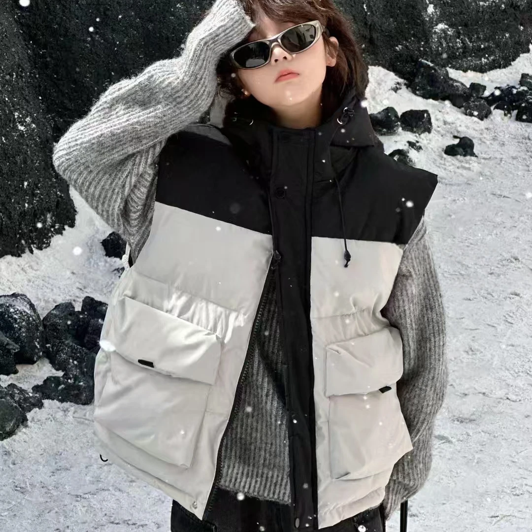 保暖连帽马甲男童女童中大童连帽马甲时尚百搭秋冬加厚宽松潮流