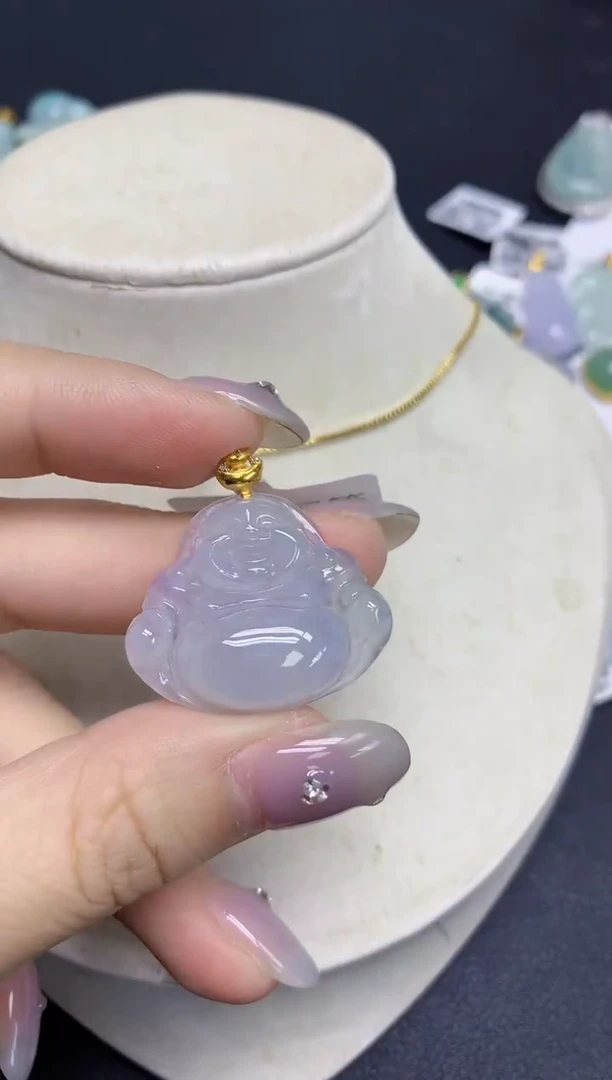 颈饰18K金镶嵌翡翠天然缅甸翡翠A货百元以上9元证书费自理