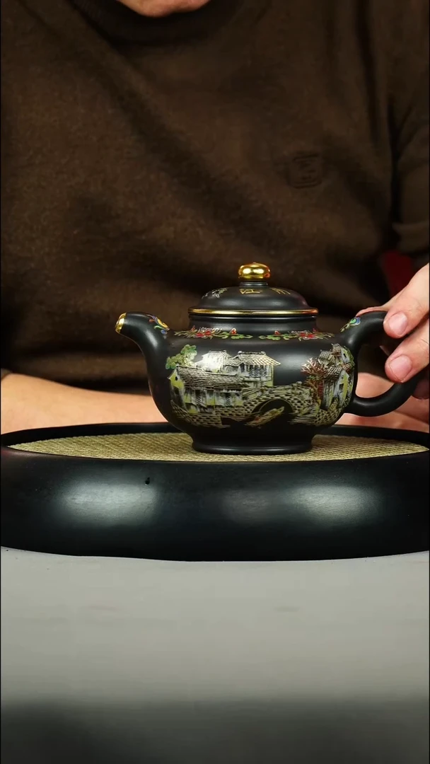 茶壶紫砂石黄 掇只 珐琅彩 江南水乡