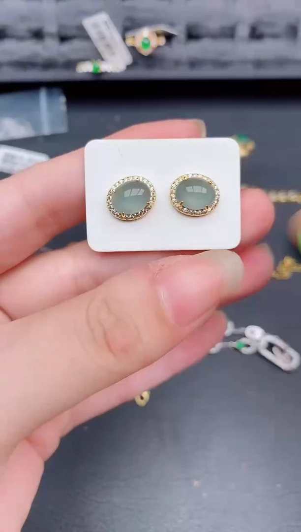 银S925镶嵌翡翠耳饰天然a货翡翠321