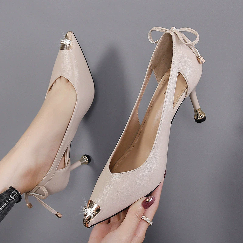 尖头高跟鞋女细跟2025年爆款气质百搭不累脚透气软皮女鞋2118-5