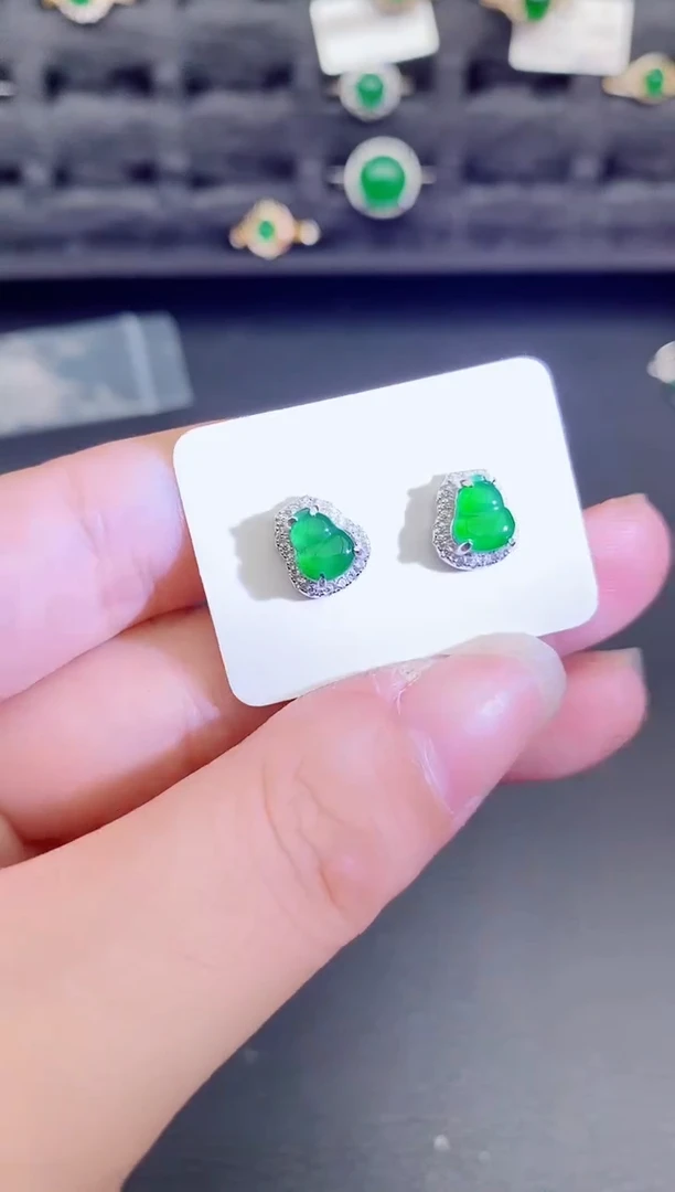 银S925镶嵌翡翠耳饰天然a货翡翠255