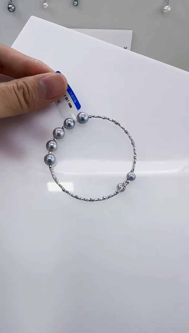 未镶嵌海水珍珠DA海水灰珠手镯 y132
