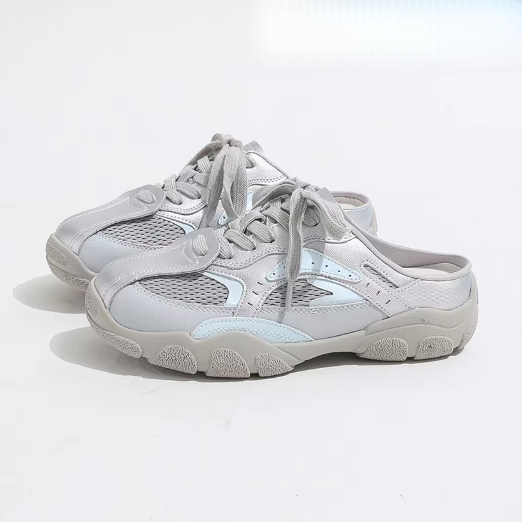 百搭包头半拖鞋女外穿2025休闲凉拖鞋厚底网面透气无后跟德训鞋女