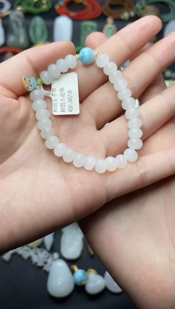 未镶嵌手串和田玉算盘珠手串06