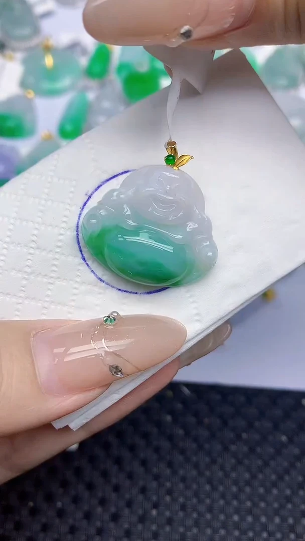 颈饰18K金镶嵌翡翠271   天然翡翠A货  百元以上9米证书费自理