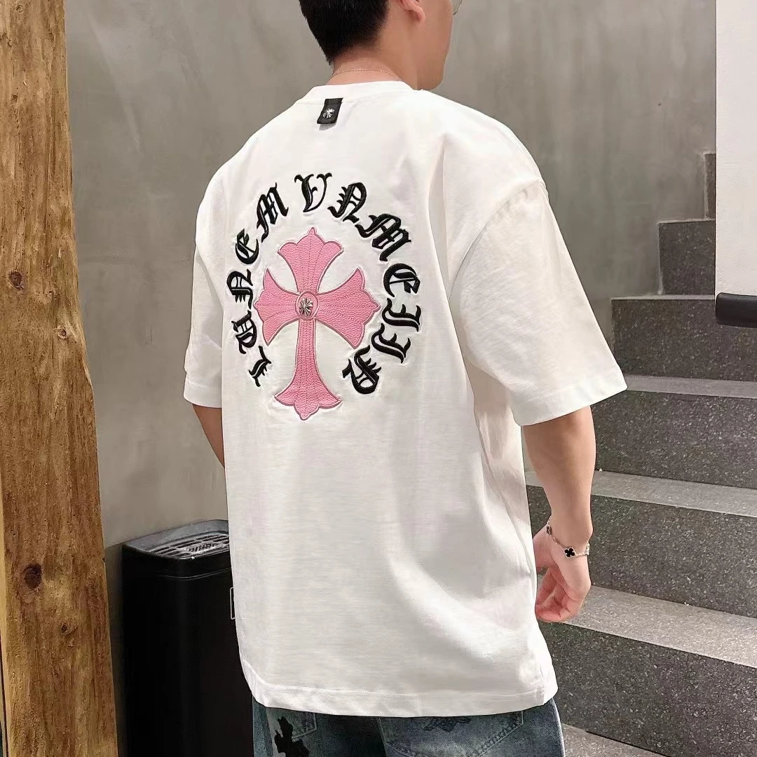 2025夏季短袖半袖男士T恤刺绣潮牌圆领t恤上衣休闲宽松百搭6003